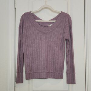 🌸 Jolt Women’s V-Neck Ribbed Pullover Top – Lilac – XS 🌸